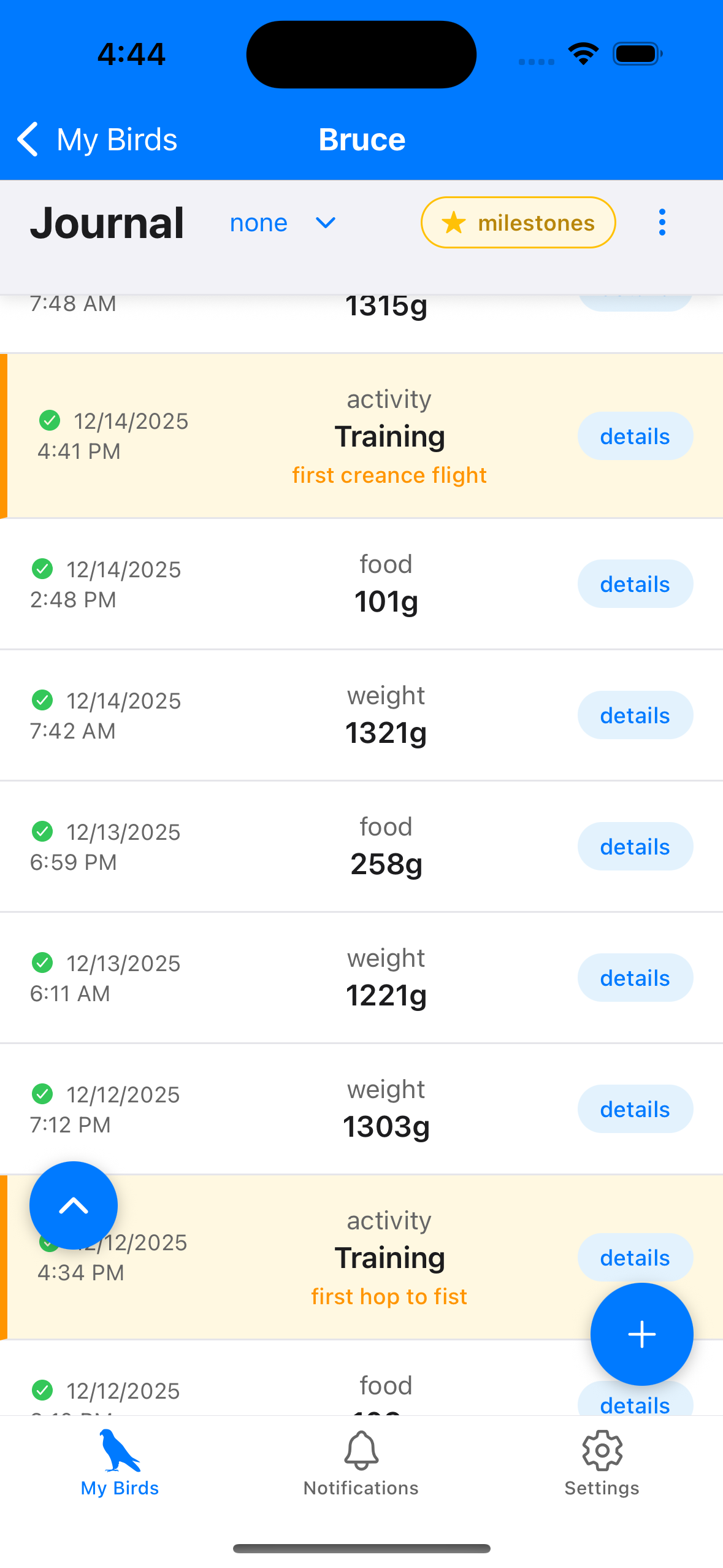 Performance Insights - Understand patterns in your bird's behavior and optimize training